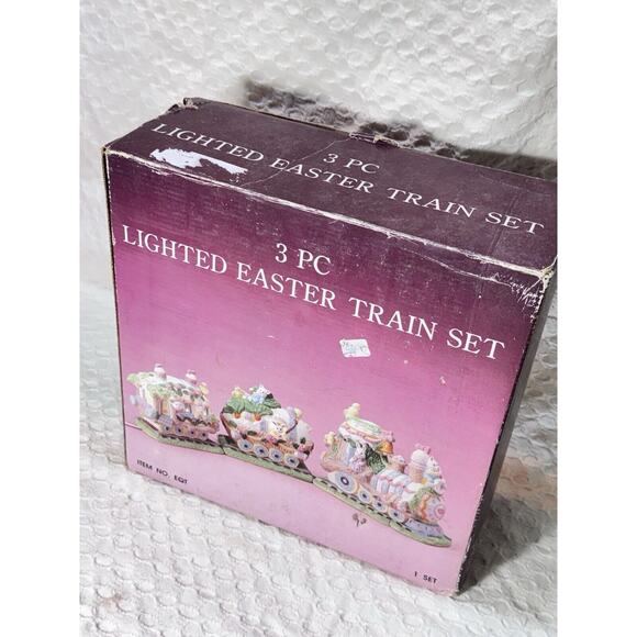 Vintage 3-piece Lighted Easter Train Set Ceramic Holiday Decor Bunny Egg WORKS - Picture 12 of 12
